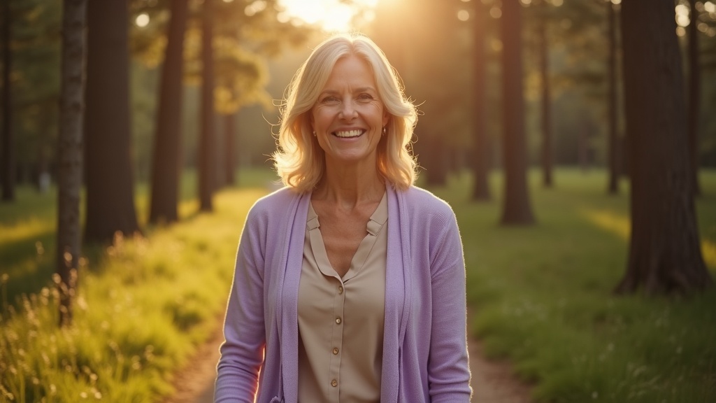 Mature woman with clear complexion enjoying outdoor activities after rosacea laser treatment in The Woodlands