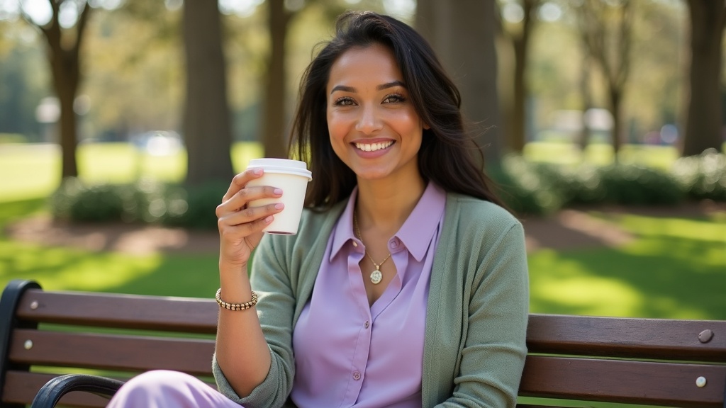 Woodlands resident with natural aesthetic results relaxing at Town Green Park