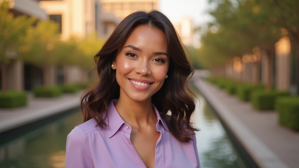 Woman with smooth forehead after neuromodulator injections The Woodlands showing natural facial expressions