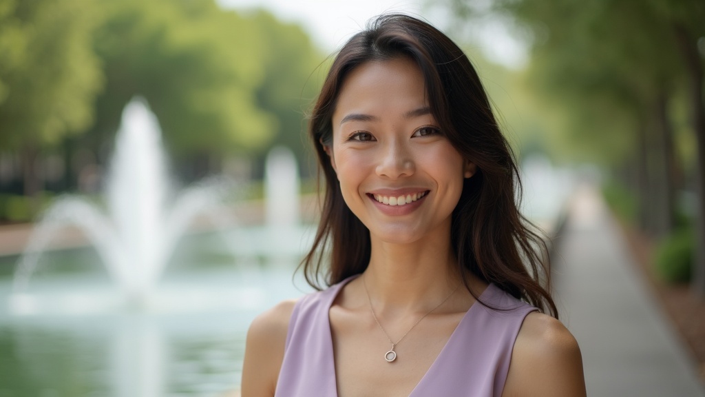 Woman with healthy, even skin tone along The Woodlands Waterway