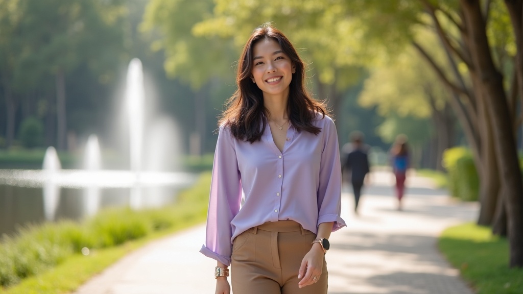 Professional woman showing subtle cheek filler enhancement and natural facial balance along Woodlands Waterway