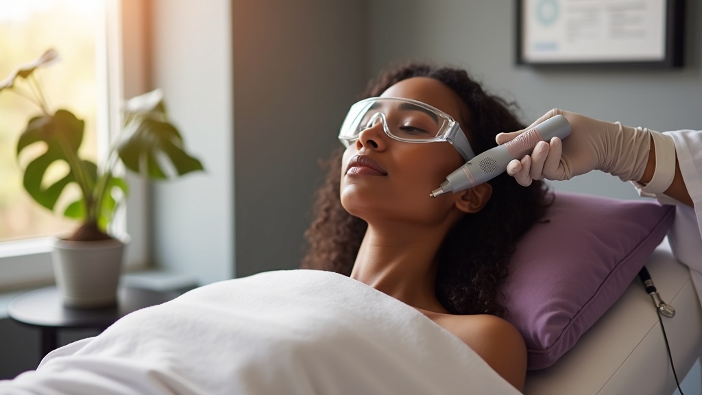 Dermatologist performing a skin treatment in a professional clinical setting