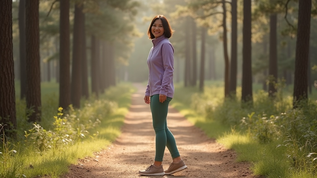 Active woman enjoying an outdoor walk on a park trail
