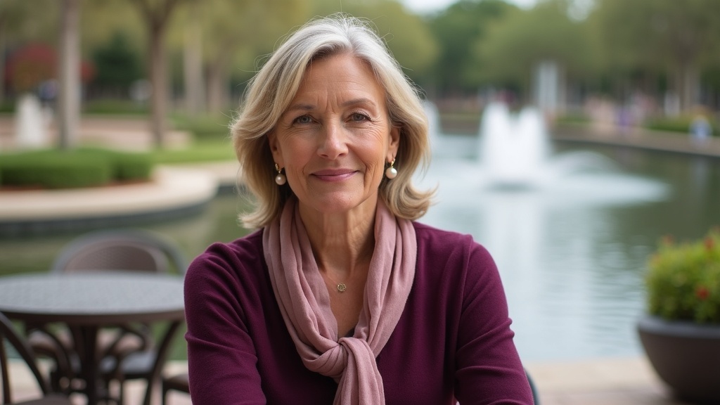 Professional woman considering treatment options at outdoor Waterway café
