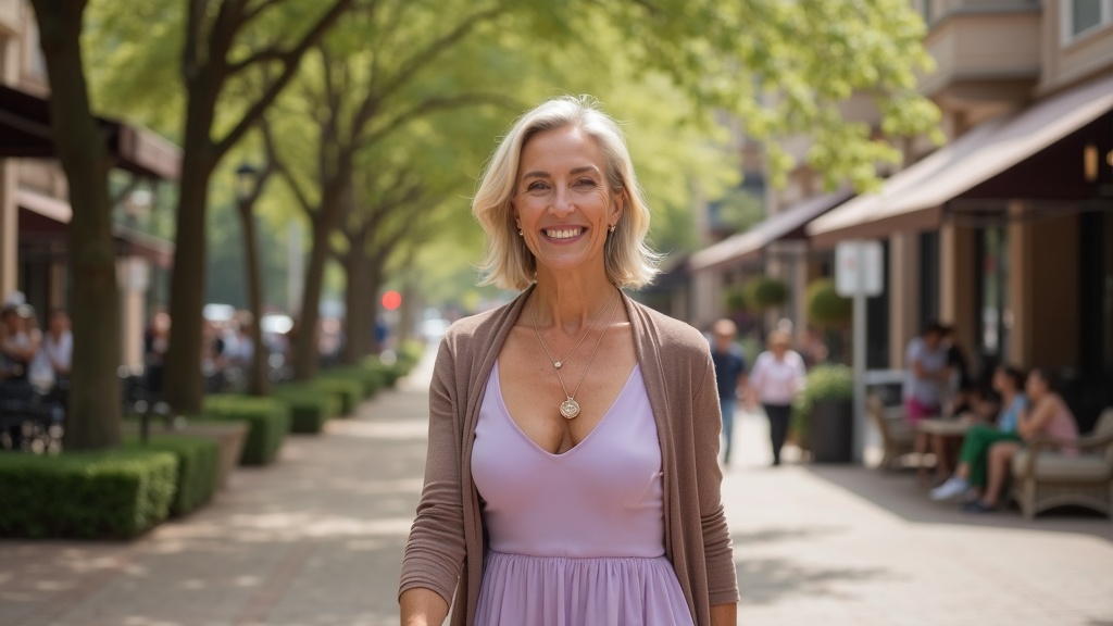 Professional woman at Market Street outdoor shopping area