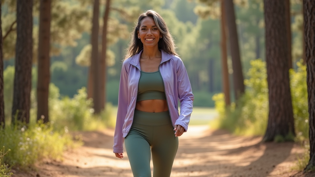 Active woman in her mature years at Rob Fleming Park after choosing between biostimulator options