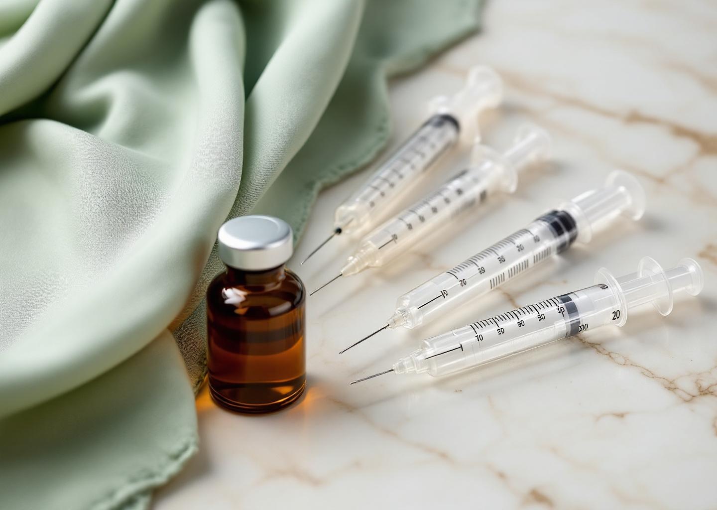 Sclerotherapy syringes and amber vial of sclerosing solution for spider vein treatment at Reve Dermatology The Woodlands