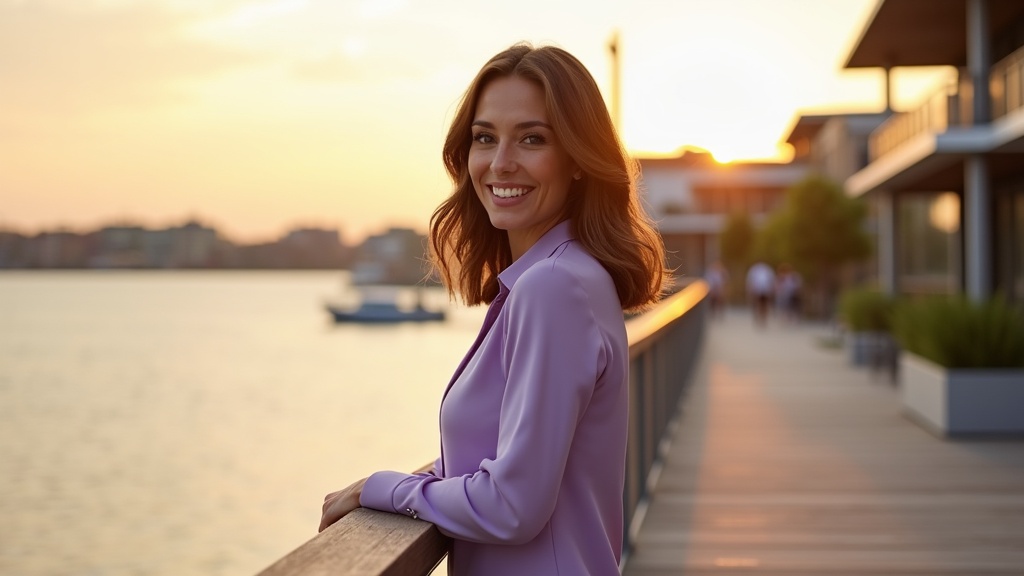 Professional woman with defined jawline at Hughes Landing showcasing chin fat reduction results in The Woodlands