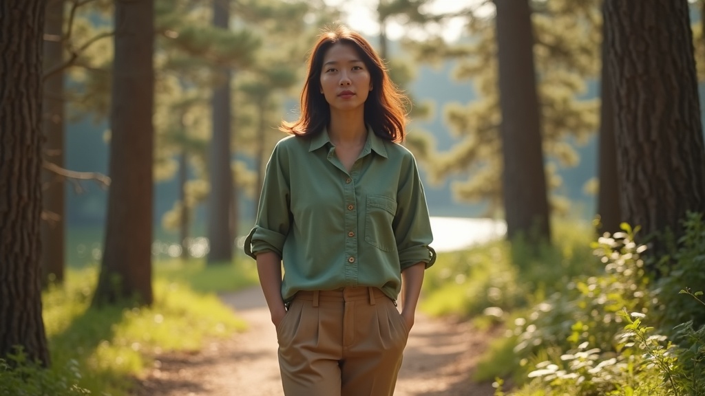 Woman walking in a park setting in The Woodlands, Texas