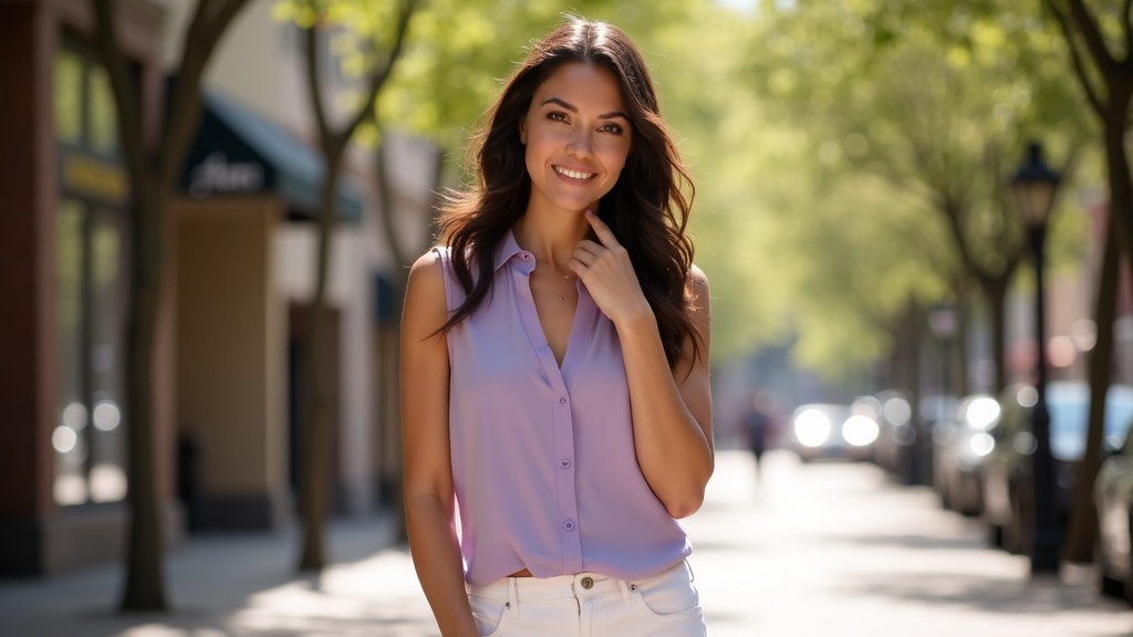 Confident woman showing clear neck skin after cosmetic mole removal The Woodlands